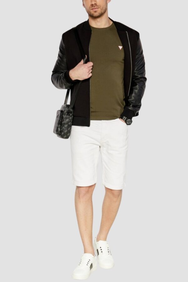 GUESS Zielony męski t-shirt z okrągłym dekoltem