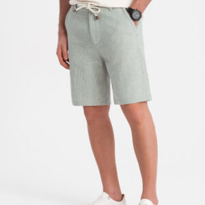 1a1dab26fcc2aeec7b6f87956b9dbe755bbe9c12 Spodenki męskie szorty dzianinowe z lnu i bawełny - jasnozielone V2