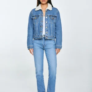 Kurtka damska jeansowa z kożuszkiem niebieska Aspen 485