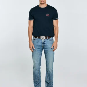 Koszulka męska z kontrastowymi przeszyciami granatowa Elvin 403