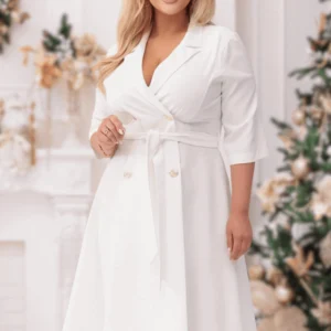 Elegancka żakietowa sukienka Marietta w kolorze ecru XXL OVERSIZE WIOSNA