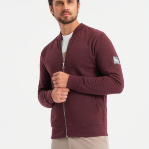 Rozpinana bawełniana męska bluza dresowa bomberka – bordowa V13