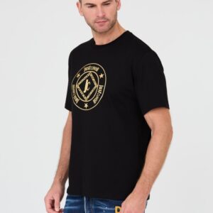 1ae674b789ef11808c7a46b552a93540dc5e03b3 JUST CAVALLI Czarny męski t-shirt Fiche Gold