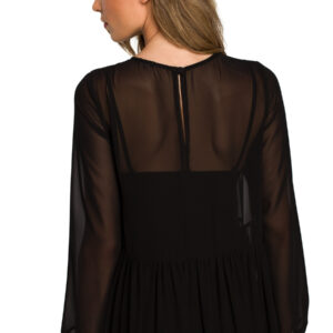 Sukienka wieczorowa szyfonowa rozkloszowana z falbanami czarna długa