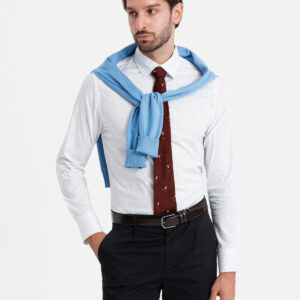 Bawełniana koszula męska w mikro wzór REGULAR FIT - biała V1