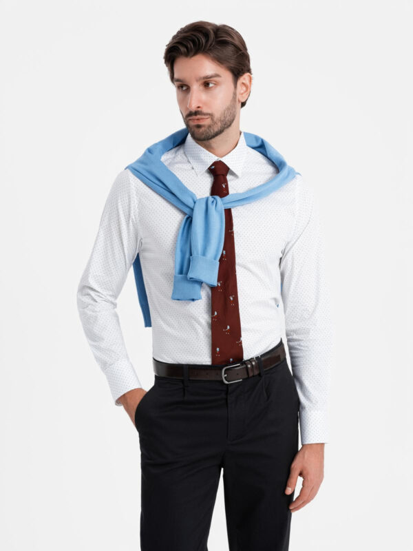 Bawełniana koszula męska w mikro wzór REGULAR FIT - biała V1