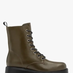 Oliwkowe trzewiki ze skóry licowej