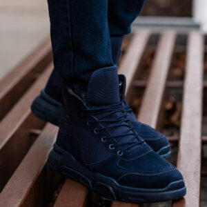 1bc93a3b3ecaacfe62cc9a93057259e4f4c3a76e Męskie buty sneakersy za kostkę z rzeźbioną podeszwą – granatowe V4