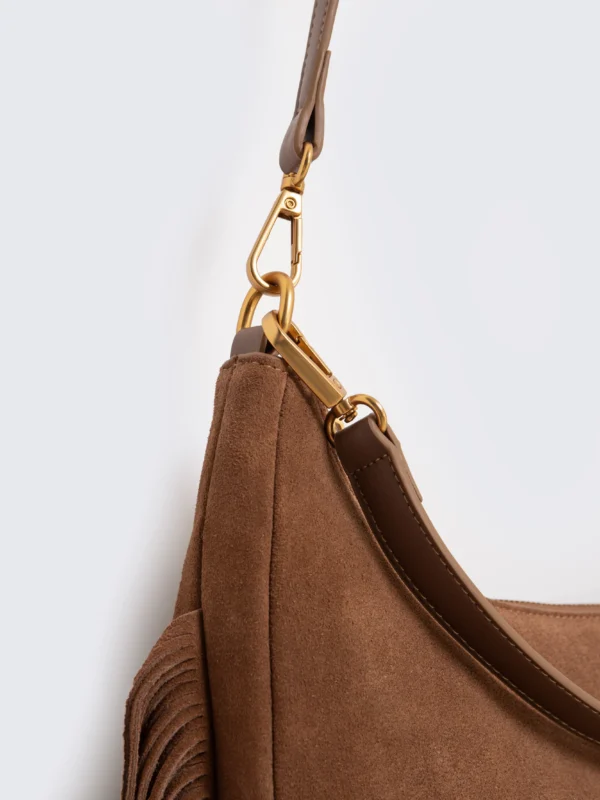 Torebka damska skórzana z frędzlami brązowa Arvia 803