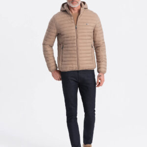 Męska kurtka pikowana pakowana w worek - brązowa V4