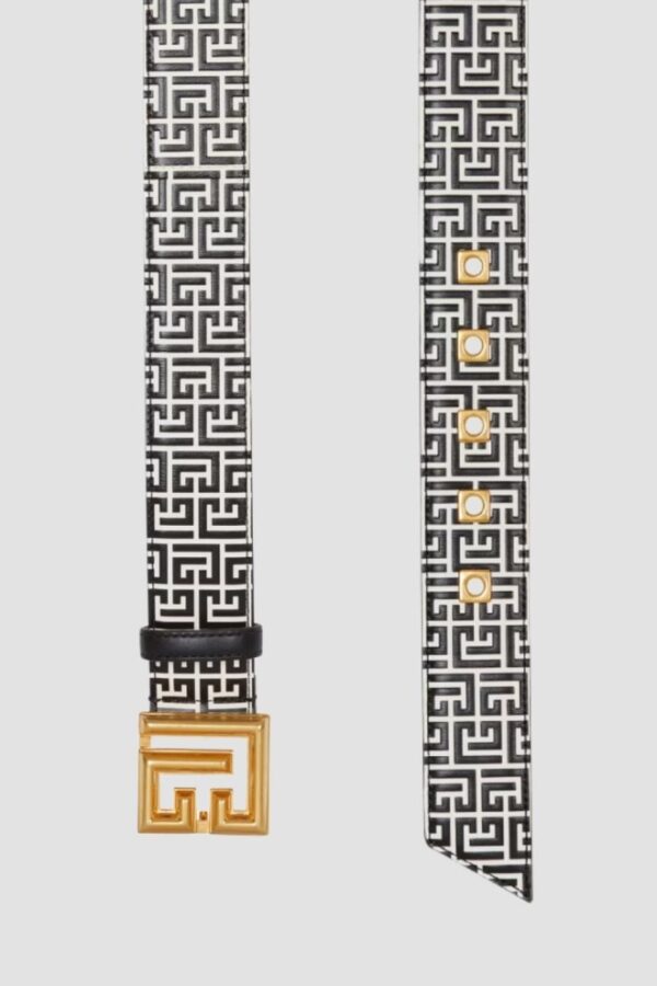 BALMAIN Czarno-biały pasek damski Labyrinth, Rozmiar 90