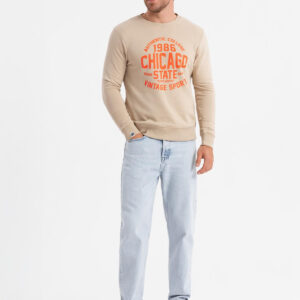 Bluza męska nierozpinana z nadrukiem collegowym - piaskowa V1