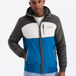 Kolorowa lekka męska kurtka sportowa z polarem – niebiesko-grafitowa V2