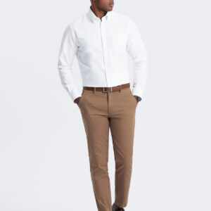 Spodnie męskie chino SLIM FIT z delikatną teksturą - brązowe V2