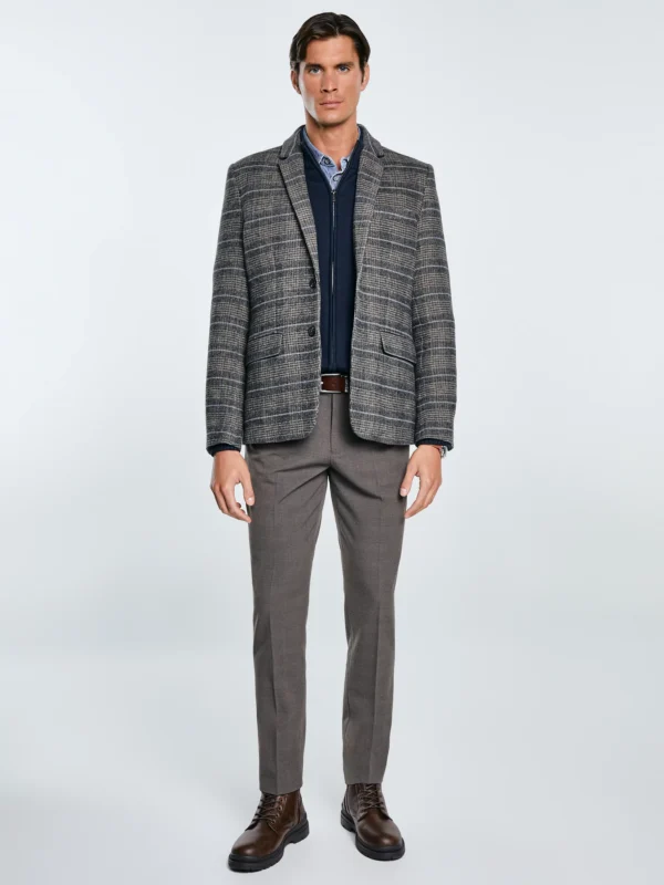 Marynarka męska z dodatkiem wełny w kratę brązowa Filo 803