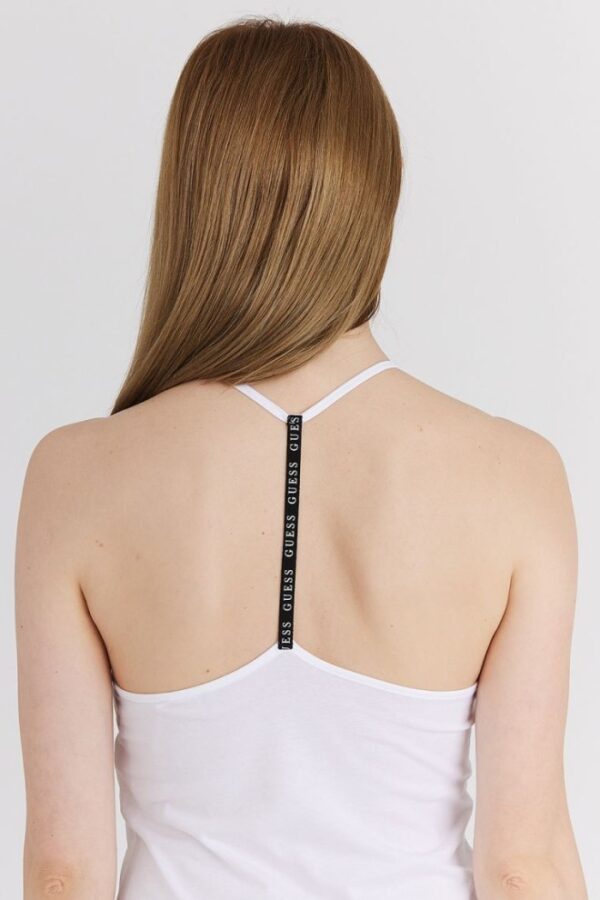 GUESS Biała sukienka damska na ramiączka z trójkątnym logo