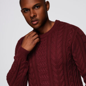 Elegancki sweter męski z ciekawym splotem – bordowy V6