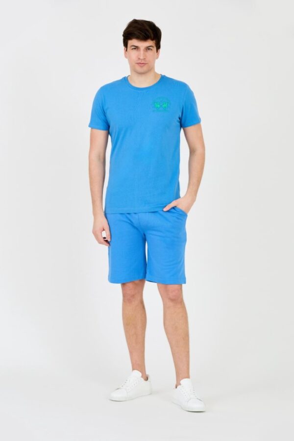 LA MARTINA Błękitny męski t-shirt z dużym logo