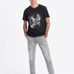 Spodnie męskie JOGGERY jeansowe z przetarciami - jasnoszare V4