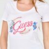 GUESS Damski biały t-shirt ze zdobionym logo