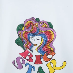 Bluzka dziewczęca longsleeve z kolorowym nadrukiem biała Alicja 101