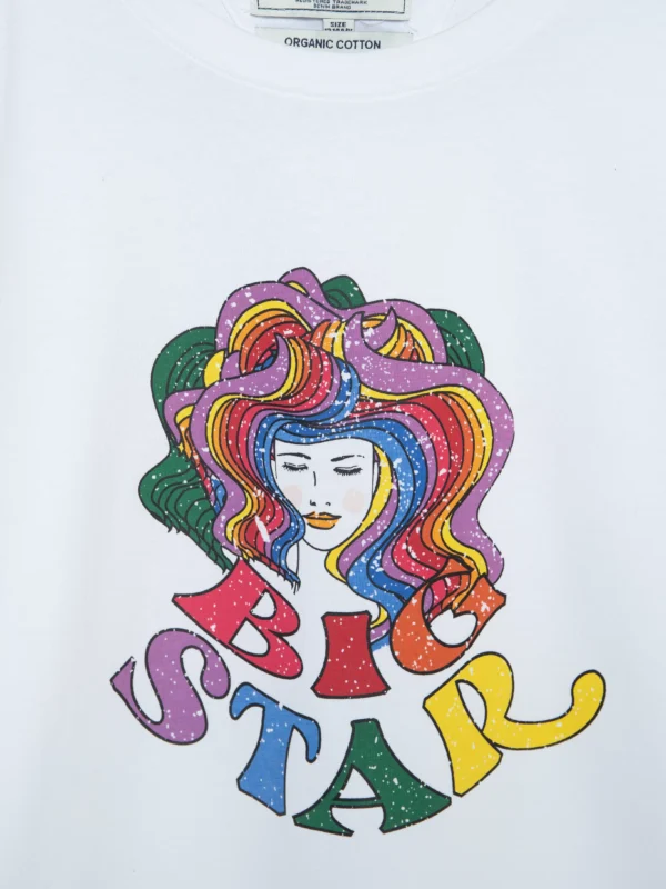 Bluzka dziewczęca longsleeve z kolorowym nadrukiem biała Alicja 101