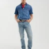 Koszula męska jeansowa z krótkim rękawem niebieska Short Sleeve Western 377