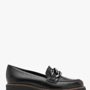 Czarne mokasyny z ozdobnym łańcuche