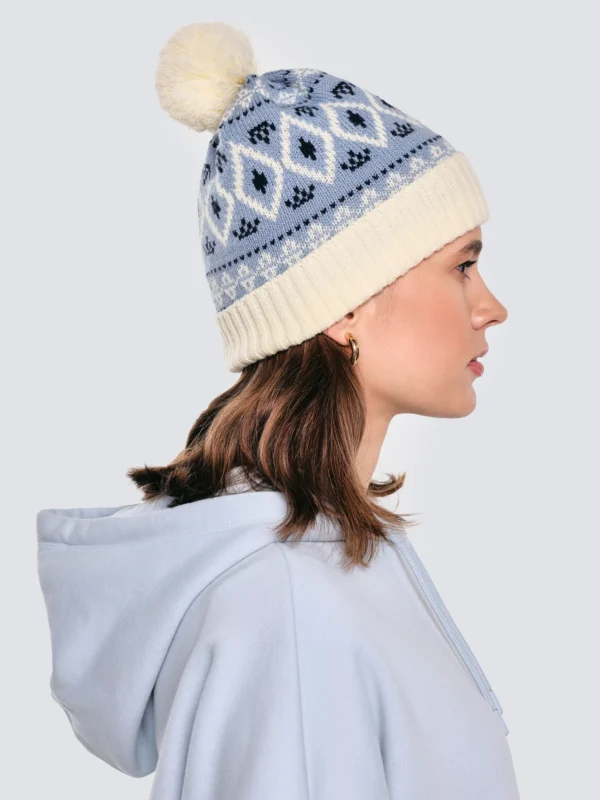 25a6f4478e86e857189dc94e42beaaf49c71c6f7 Czapka zimowa z pomponem śmietankowo-błękitna Igory 000