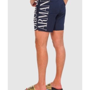 EMPORIO ARMANI Granatowe męskie szorty kąpielowe z białym logo, Rozmiar 50