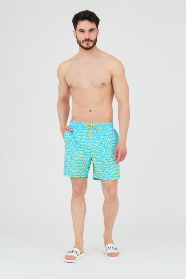 GUESS Męskie szorty kąpielowe niebiesko-żółte
