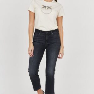 7 FOR ALL MANKIND Czarne jeansy damskie z lekko poszarpanymi nogawkami THE STRAIGHT CROP SLIM ILLUSION SAVAGE