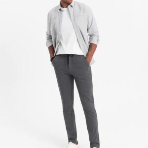 Dzianinowe spodnie męskie z gumką w pasie - ciemnoszare V2