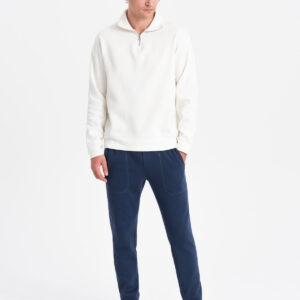 Spodnie męskie dresowe CARROT ze strukturalnej dzianiny - ciemnoniebieskie V5