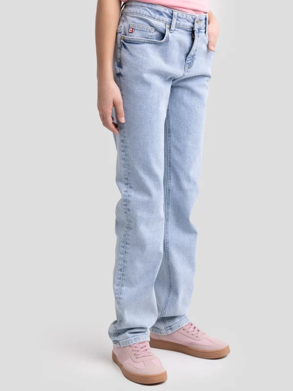 Jeansy dziewczęce z prostą nogawką jasnoniebieskie Lola 213