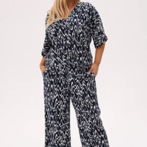 Wakacyjny komplet Riva - Echo Granatu - ciemnogranatowa baza z białym wzorem w formie zygzaków PLUS SIZE XXL OVERSIZE