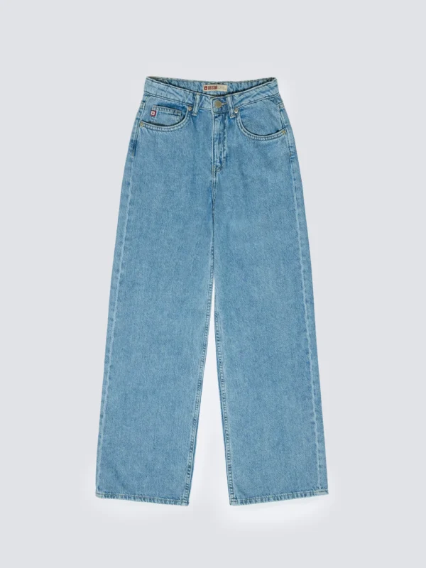 2a245b7019b19a014df1f318c601fd1bd79d1136 Jeansy dziewczęce z szeroką nogawką niebieskie Natalie 194