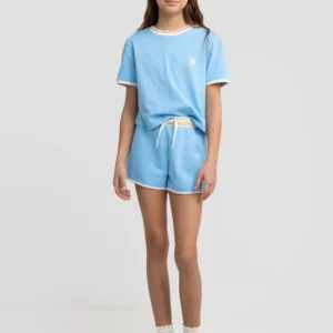 Koszulka dziewczęca wykoŅczona białą lamówką niebieska Estera 401