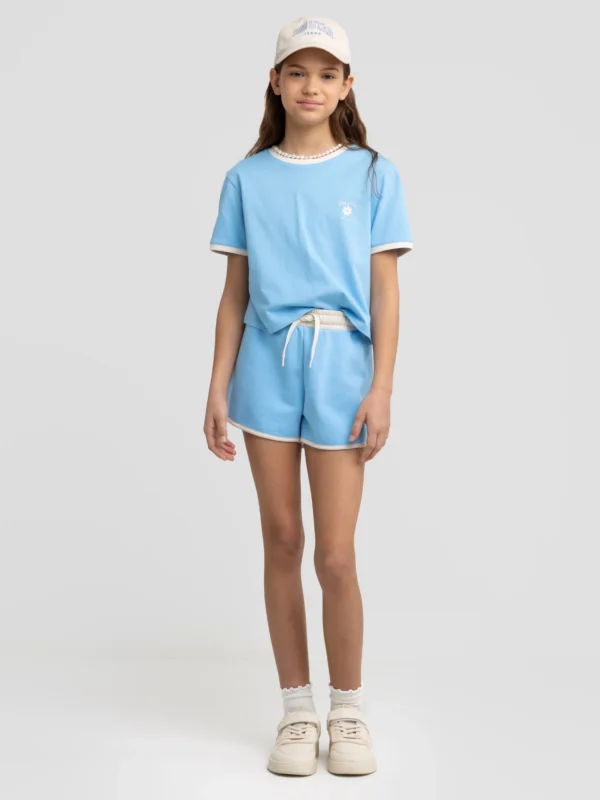 Koszulka dziewczęca wykoŅczona białą lamówką niebieska Estera 401