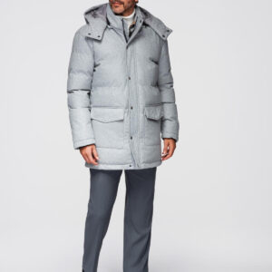 Ciepła długa męska kurtka typu parka z wełną – jasnoszary melanż V3