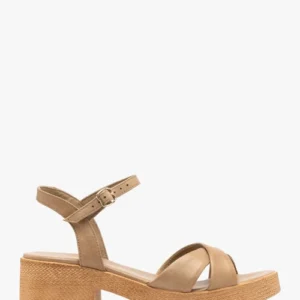 Beżowe sandały damskie ze skóry licowej