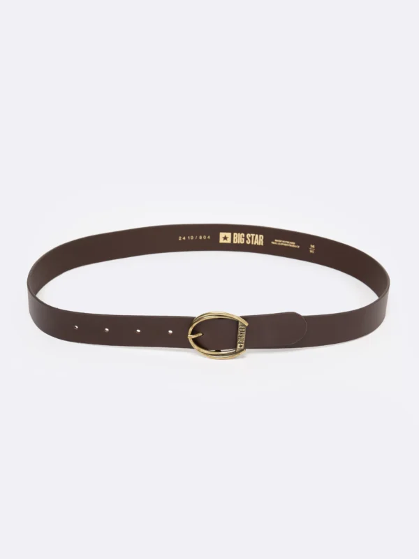 Pasek damski skórzany ze złotą klamrą brązowy 2410 804