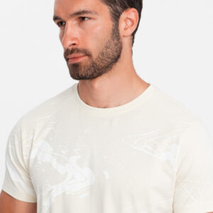 Męski bawełniany t-shirt z abstrakcyjnym printem – kremowy V7