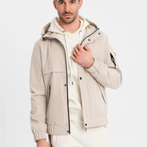 Funkcjonalna męska kurtka przejściowa z kapturem – beżowa V3