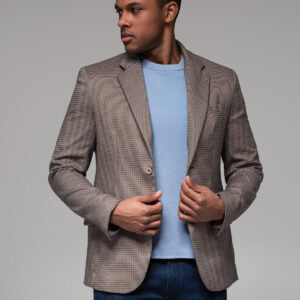 Marynarka męska casual w delikatną kratkę - brązowa V1