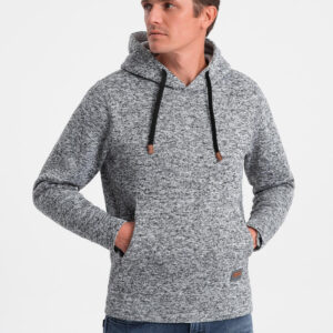 Bluza męska nierozpinana kangurka z kapturem - szary melanż V1