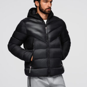 Nowoczesna pikowana kurtka męska z łączonych materiałów – czarna V1