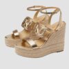 MICHAEL KORS Złote sandały Alma Wedge Espadrille