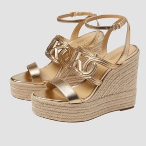 MICHAEL KORS Złote sandały Alma Wedge Espadrille