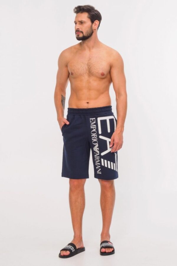 EA7 Granatowe męskie bawełniane szorty z dużym logo